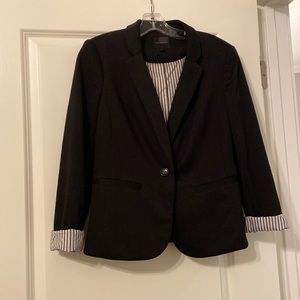 Ladies jacket,  black, medium, lined with striped back and white lining